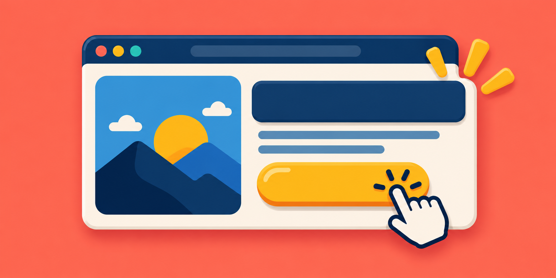 A splash page in a browser window with a hand clicking its button
